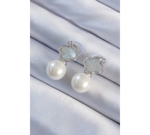 Pirinç Gümüş Renk Zirkon Taşlı Minimal Çiçek Tasarımlı Kadın Küpe