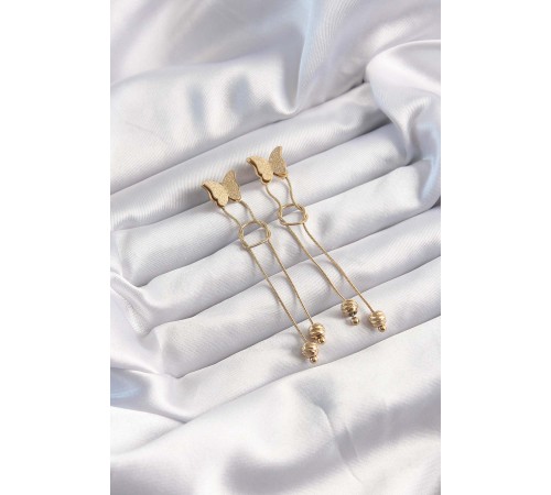 316L Çelik Altın Renk Sallantılı Düğüm Model Kelebek Küpe