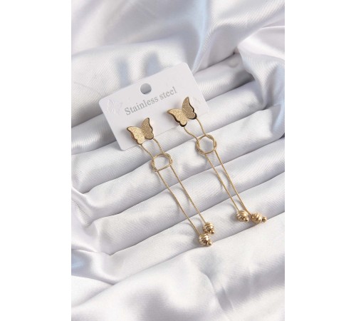 316L Çelik Altın Renk Sallantılı Düğüm Model Kelebek Küpe