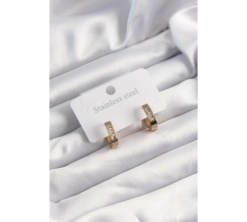 316L Çelik Altın Renk Zirkon Taşlı Halka Model Küpe