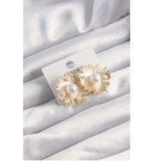 Pirinç Gold Renk Zirkon Taşlı Parlayan İnci Taneleri Küpe