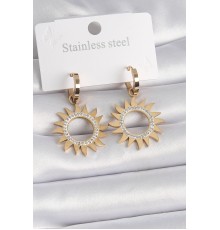 316L Çelik Gold Renk Zirkon Taşlı Güneş Model Kadın Küpe