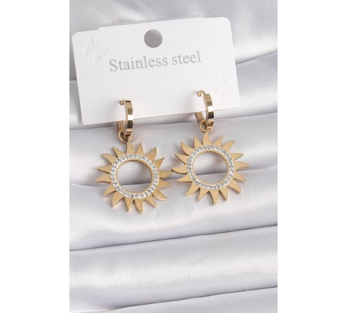 316L Çelik Gold Renk Zirkon Taşlı Güneş Model Kadın Küpe