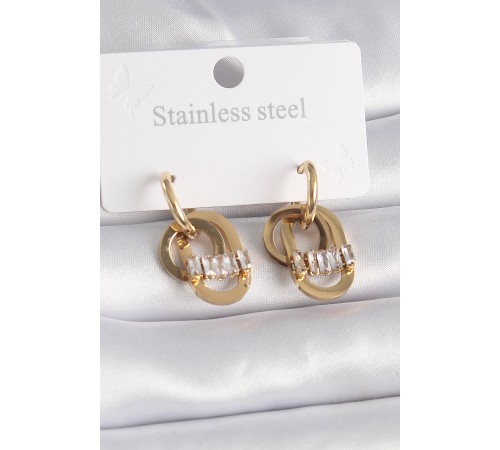 316L Çelik Gold Renk Zirkon Taşlı Halka Model Kadın Küpe