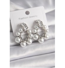 Pirinç Gümüş Renk Su Yolu Zirkon Taşlı İncili Halka Model Kadın Küpe