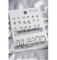 Pirinç Gümüş Renk 12 Çift Kadın Küpe Seti