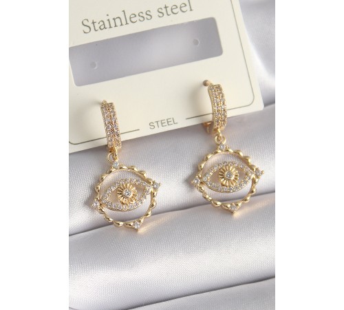 Pirinç Gold Renk Zirkon Taşlı Göz Model Kadın Küpe