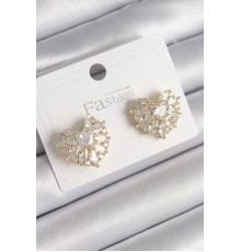 Pirinç Gold Renk Zirkon Taşlı Kalp Model Kadın Küpe