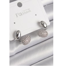 Pirinç Gümüş Renk Zirkon Taşlı Bombeli Model Kadın Küpe