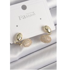Pirinç Gold Renk Zirkon Taşlı Bombeli Model Kadın Küpe