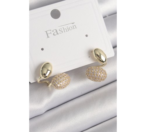 Pirinç Gold Renk Zirkon Taşlı Bombeli Model Kadın Küpe