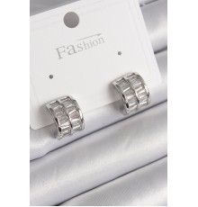 Pirinç Gümüş Renk Çift Sıra Zirkon Taşlı Kadın Küpe