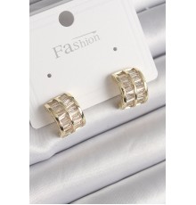 Pirinç Gold Renk Çift Sıra Zirkon Taşlı Kadın Küpe