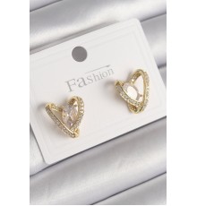 Pirinç Gold Renk Zirkon Taşlı Kalp Model Kadın Küpe