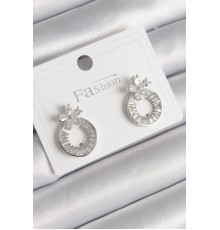 Pirinç Gümüş Renk Zirkon Taşlı Halka Model Çiçek Figür Kadın Küpe