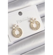 Pirinç Gold Renk Zirkon Taşlı Halka Model Çiçek Figür Kadın Küpe