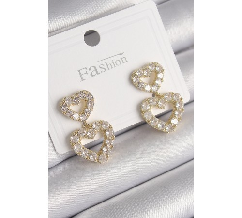 Pirinç Gold Renk Zirkon Taşlı Sallantı Kalp Model Kadın Küpe