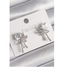 Pirinç Gümüş Renk Zirkon Taşlı Kurdele Model Kadın Küpe