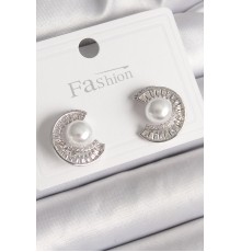 Pirinç Gümüş Renk Zirkon Taşlı Salyangoz Model İnci Detay Kadın Küpe