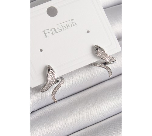 Pirinç Gümüş Renk Zirkon Taşlı Yılan Model Kadın Küpe