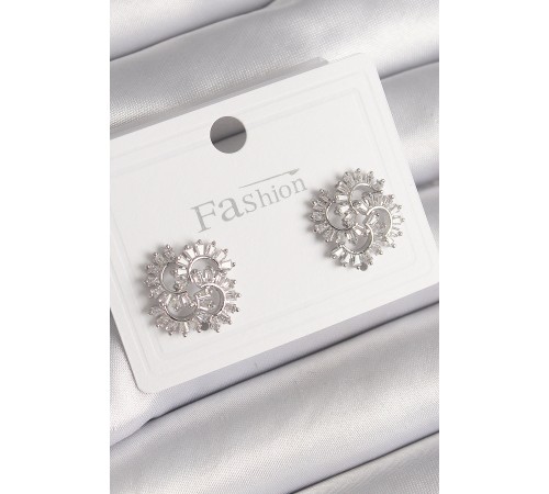 Pirinç Gümüş Renk Zirkon Taşlı Yonca Model Kadın Küpe