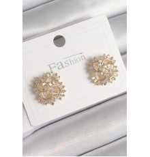 Pirinç Gold Renk Zirkon Taşlı Yonca Model Kadın Küpe