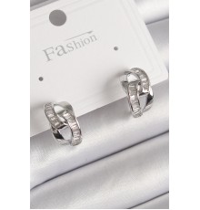 Pirinç Gümüş Renk Zirkon Taşlı Zincir Model Kadın Küpe