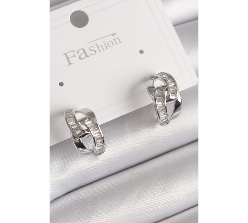 Pirinç Gümüş Renk Zirkon Taşlı Zincir Model Kadın Küpe