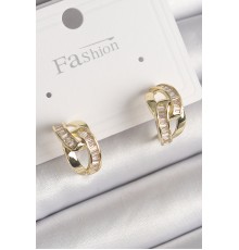 Pirinç Gold Renk Zirkon Taşlı Zincir Model Kadın Küpe