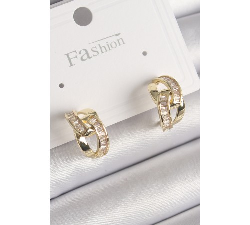 Pirinç Gold Renk Zirkon Taşlı Zincir Model Kadın Küpe