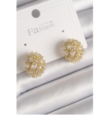 Pirinç Gold Renk Zirkon Taşlı Kadın Küpe