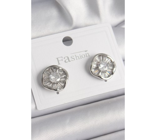 Pirinç Gümüş Renk Zirkon Taşlı Yonca Model Kadın Küpe