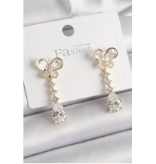 Pirinç Gold Renk Zirkon Taşlı Kelebek Model Sallantı Damla Zirkon Taş Kadın Küpe