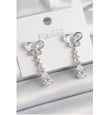 Pirinç Gümüş Renk Kelebek Model Sallantı Damla Zirkon Taşlı Kadın Küpe