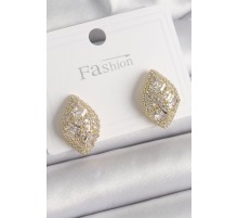 Pirinç Gold Renk Zirkon Taş İşlemeli Damla Model Kadın Küpe