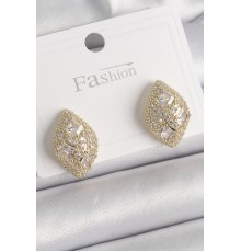 Pirinç Gold Renk Zirkon Taş İşlemeli Damla Model Kadın Küpe