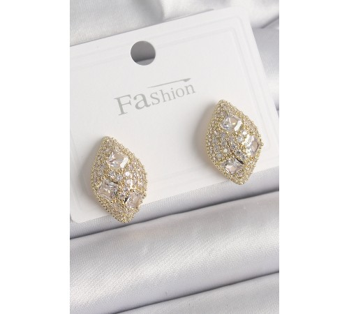 Pirinç Gold Renk Zirkon Taş İşlemeli Damla Model Kadın Küpe