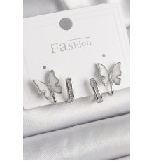 Pirinç Gümüş Renk Zirkon Taş Detaylı Beyaz Sedefli Kelebek Model Kadın Küpe