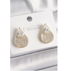 Pirinç Gold Renk Zirkon Taşlı Damla Model Kadın Küpe