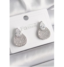 Pirinç Gümüş Renk Zirkon Taşlı Damla Model Kadın Küpe