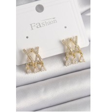 Pirinç Gold Renk Zirkon Taşlı X Model Sallantı Detay Kadın Küpe