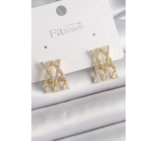 Pirinç Gold Renk Zirkon Taşlı X Model Sallantı Detay Kadın Küpe