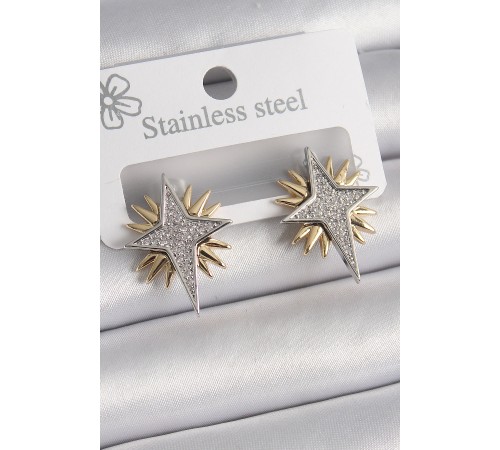 Pirinç Gold Gümüş Renk Zirkon Taşlı Kutup Yılıdız Model Kadın Küpe