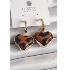 Pirinç Gold Renk 3D Kalp Leopar Desen Model Kadın Küpe