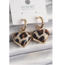 Pirinç Gold Renk 3D Kalp Leopar Model Kadın Küpe