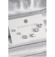 316L Çelik Gümüş Renk Zirkon Taşlı Kalp Model Kadın Küpe Seti