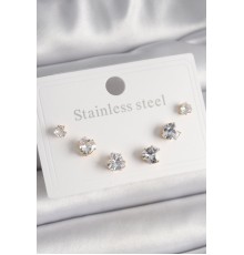 316L Çelik Gold Renk Zirkon Taşlı Kalp Model Kadın Küpe Seti