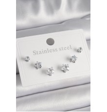 316L Çelik Gümüş Renk Zirkon Taşlı Yıldız Model Kadın Küpe Seti