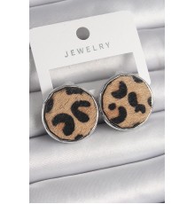 Pirinç Gümüş Renk Daire Plaka Model Leopar Desenli Kadın Küpe