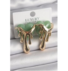 Pirinç Gold Renk Yeşil Sedefli Akan Kalp Model Kadın Küpe